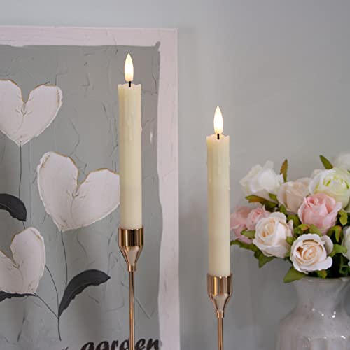 Mavandes Flameless Flickering Taper Candles Two Remote, 19cm Ivory Battery Operated LED Window Candles Timer,Set of 6 Plastic 3D-Wick Dripping-Wa