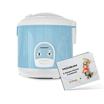 MOOSUM Rice Cooker with One Touch & Food Steamer,0.8L-5 cup,For 2-5 People,Fast Cooking Without Burning,Removable Non-Stick Coating incl,Keep-War