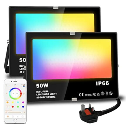 Lighting master LED Floodlight 500W Equivalent 5000LM, Smart RGB Flood Lights Outdoor with APP Control, Colour Changing + Warm White, Timing - Sc