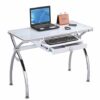Major-Q 30" H Contemporary Style Modern Pewter Finish Clear Glass Top Home Office Computer Desk, 9000118