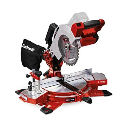 Einhell Power X-Change 18V Mitre Saw - 3000 RPM Circular Saw With Work Table, LED, Dust Collection, 45° Mitre, +/-47° Bevel - TE-MS 18/210 Li Sol