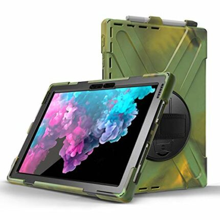 JZ 360 Degrees Kickstand Case Cover Compatible with Microsoft Surface Pro 7/6/5/4 Stand Case with Wrist Strap,Shoulder Strap and Pencil Holder -