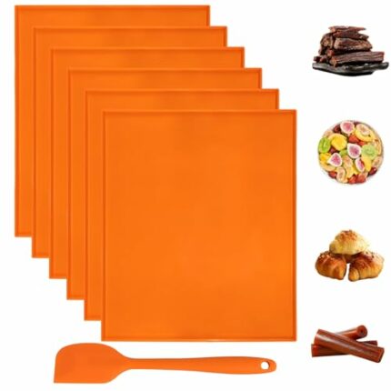 6Pcs Silicone Dehydrator Mats with Edge Non-stick Dehydrator Sheets, Dehydrator Trays Baking Mats with Scraper Compatible with Cosori CP267-FD fo