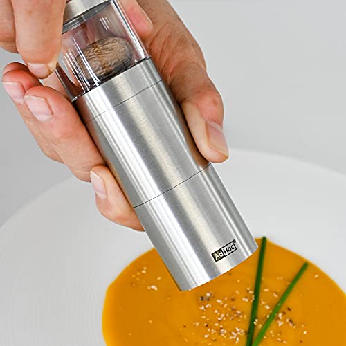 AdHoc PM87 MUSKATINO Nutmeg Grinder | Stainless Steel/Acrylic | Aroma Cap, Compact | (H) 125mm x (D) 38mm | Clear/Silver