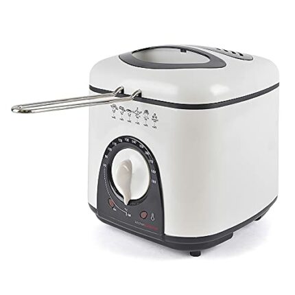 KitchenPerfected 1.0Ltr Compact Deep Fryer / Non-Stick / Thermostat Control / Frying Basket With Removable Handle / Non-Slip Feet / Detachable Li