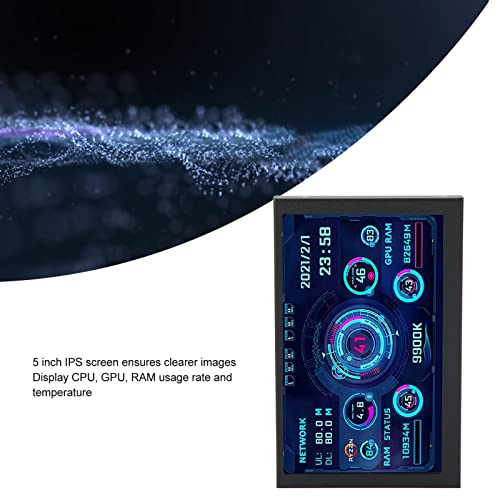 Bewinner 5 inch IPS USB Mini Screen PC CPU RAM HDD Data Monitor, Computer Temp Monitor 5 Inch IPS Screen Multiple Theme USB PC CPU Data Monitor f