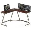 SHW Corner Home Office Desk, Walnut