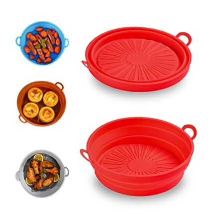 MIRFURT Air Fryer Silicone Pot, Reusable 7,5 Inch Air Air Fryer Silicone Liners Round Food Safe Non Stick Air Fryer Basket Oven Accessories, Repl