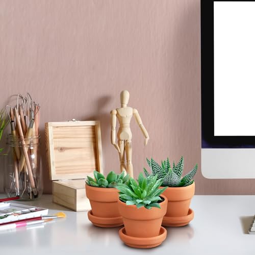 Belle Vous 16 Pack of Unfinished Terracotta Plant Pots & Saucers - 5.2cm/2 Inches - Clay Flowerpots/Planters with Drainage Hole for DIY Crafts &