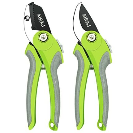 AIRAJ Secateurs Set of 2, Bypass and Anvil Pruning Shears with Rust Proof Stainless Steel Blades, Non-Slip Handle, Garden Scissors -Professional