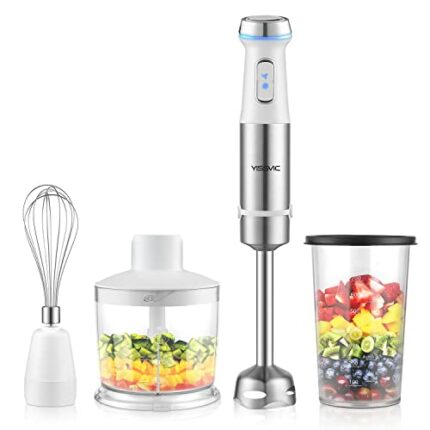 YISSVIC 1100W Hand Blender for Kitchen 4 in 1 Stick Blender with 800ml Beaker 500ml Food Chopper Variable Speed Control and Working Indicator