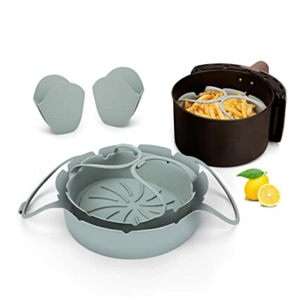 4PCS Air Fryer Accessories,Silicone Tray Liners, Reusable Round Silicone Air Fryer Replacement Basket,2PCS Silicone Pot + 2PCS Gloves Air Fryer A