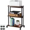 Becko Mobile Printer Stand 3 Tiers Wood/Metal Utility Cart with Shelf, Rolling Cart Storage Rack with Wheels/Anti-Slip Pads for Home Office (Brow