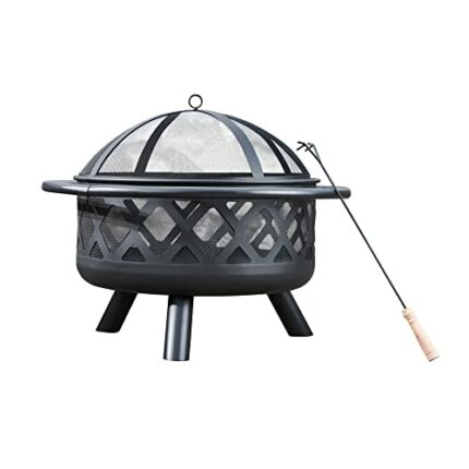 Teamson Home Large Outdoor Garden Round Wood Burning Fire Pit, Outdoor Furniture Chimenea, Firepit Heater, Metal Log Burner Fire Bowl with Lid &
