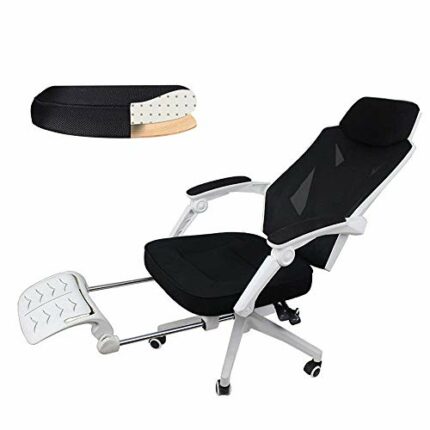 MU Reclining Office Chair, Adjustable High-Back Ergonomic Computer Grid Recliner, Arched Mesh Chair Lift Swivel Chair Home Office Chair with Foot