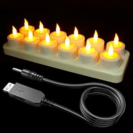 SoulBay Rechargeable LED Candles, 12pcs Flameless Rechargeable USB Tea Lights Candles Battery Operated with Charging Station and USB Cable for Ho