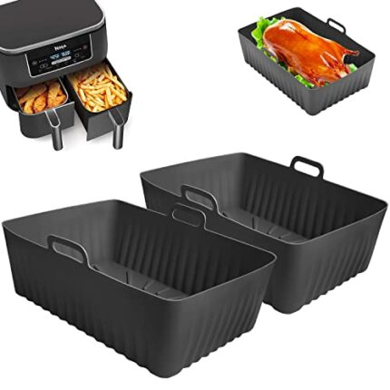 Upgrade Silicone Air Fryer Liners for Ninja AF400UK AF300UK, FEEZOM Larger Size Air Fryer Accessories for Ninja Dual Air Fryer, Reusable Air Frye