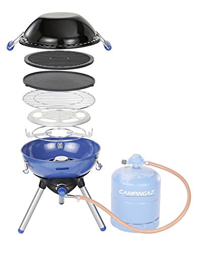 Campingaz Party Grill 400, All-in-One Portable Camping BBQ, with Grid, Griddle and Plancha, Lid Doubles as a Wok, 2000 W, Blue