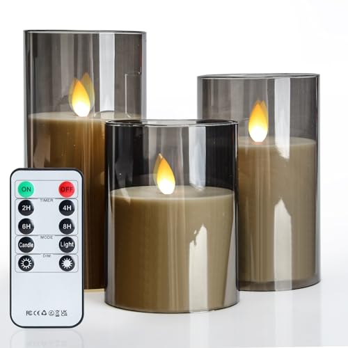 BIQIQI LED Flameless Candle, 3-Piece Set of Acrylic Simulation Flickering Candle Cup with Copper Wire Lamp, Remote Control Candle Light with Time