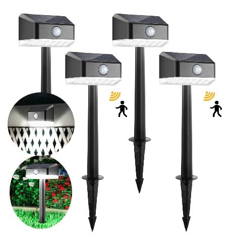 Linkind Solar Fence Lights,27 Led Solar Motion Sensor Lights Outdoor, 4 Pack Waterproof Solar Step Lights,3000k Warm White for Deck,Patio, Fence,