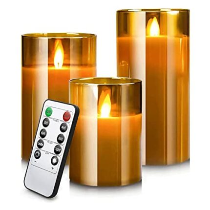Yinuo Candle Flameless Led Candles Light Flickering,Real Wax Fake Wick Moving Flame Faux Wickless Pillar,with Timer Remote,Suit for Festival Wedd