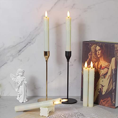 Mavandes Flameless Flickering Taper Candles Two Remote, 19cm Ivory Battery Operated LED Window Candles Timer,Set of 6 Plastic 3D-Wick Dripping-Wa