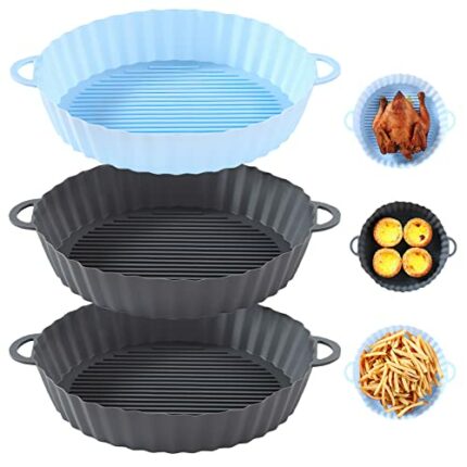 3 Pcs Air Fryer Silicone liners, 8.2 inch Reusable Silicone Air Fryer Liners, Air Fryer Accessories Replacement for Disposable Parchment Paper Li