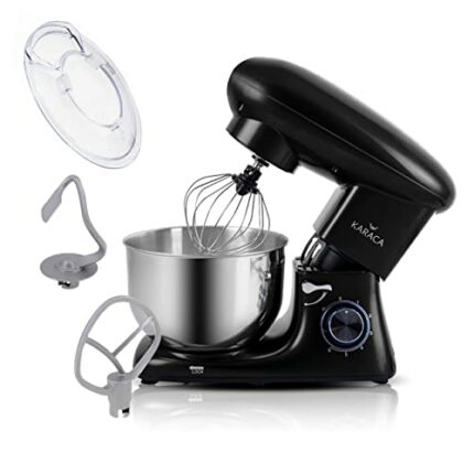 KARACA Multichef Kitchen Machine, Electric Stand Mixer Black 1400W, 6 Speed Dough Machine with Whisk, Dough Hook, Splash Guard, Schlager, Hand Mi