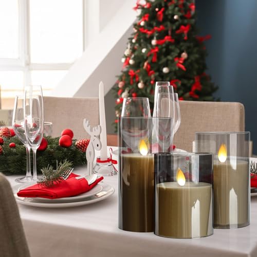 BIQIQI LED Flameless Candle, 3-Piece Set of Acrylic Simulation Flickering Candle Cup with Copper Wire Lamp, Remote Control Candle Light with Time