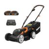 WORX Cordless Lawn Mower with 2 x 20 V Batteries, 34cm, WG779E.2 & WG163E 18V (20V MAX) Cordless Grass Trimmer with Command Feed and 2 Batteries