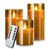 YMing LED Flameless Candles, Real Wax Moving Effect Flickering Glass Candles Set, Pillar Battery Operated Candles with Timer Remote,4" 5" 6" Pack