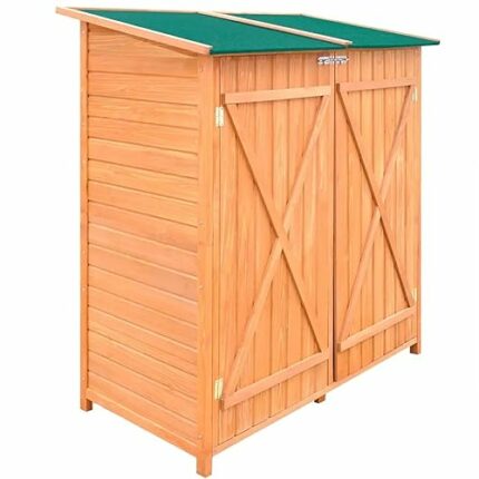LUKEO Garden Shed Outdoor House with 2 Shelves for Tools and Lawn Mower Storage Space Solid Fir Wood Frame 139x68x160cm