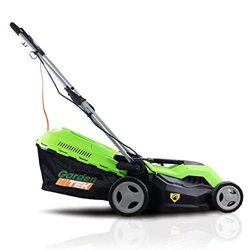 GardenTek 15"/38cm Corded Electric 1600w/230v Roller Mulching Lawn Mower, 5 Cutting Heights, 40l Grass Catcher, 10m Power Cable, Lawnmower 2 Year