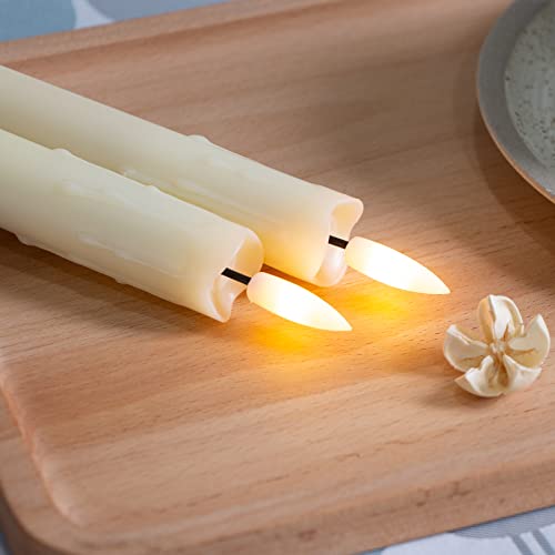Mavandes Flameless Flickering Taper Candles Two Remote, 19cm Ivory Battery Operated LED Window Candles Timer,Set of 6 Plastic 3D-Wick Dripping-Wa