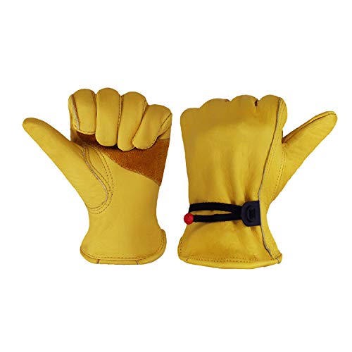 OLSON DEEPAK Leather Working Gloves for Gardening,Thornproof Gardening Gloves for Men and Women,Heavy Duty Leather Work Gloves Men(Medium)