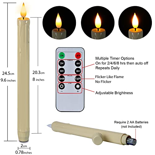 Homemory 6 Pcs LED Flameless Taper Candles with Remote, Flickering Battery Operated CandleSticks, Plastic Window Candles, 24CM for Halloween Chri