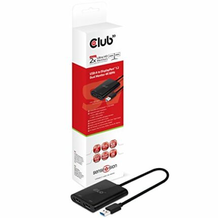 CLUB3D USB A to DisplayPort 1.2 Dual Monitor 4K 60H USB A Male to 2X DisplayPort Female Black