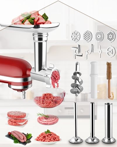 Meat Grinder Attachment for Kitchenaid, HOMGEN Metal Food Meat Grinder Attachment, Sausage Maker Stuffer, Meat Mincer Grinder with Grinding Blade