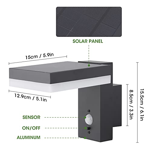 TJCoLUX Outdoor Solar Wall Light with Motion Sensor, IP44 Waterproof Exterior Aluminum Light Fixture Wall Mount Sconce for Garden, Yard, Porch, P