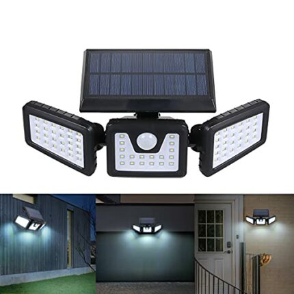 Tomshine Solar Lights Outdoor, 70LED Wireless LED Solar Motion Sensor Lights Outdoor 3 Adjustable Heads, 360° Wide Angle Illumination, IP65 Water