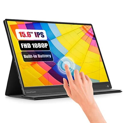 Portable Touchscreen Monitor, PEPPER JOBS XtendTouch 15.6" FHD 1080P USB-C Extender with Quad Speakers, Built-in Battery, Compatible with Laptop,