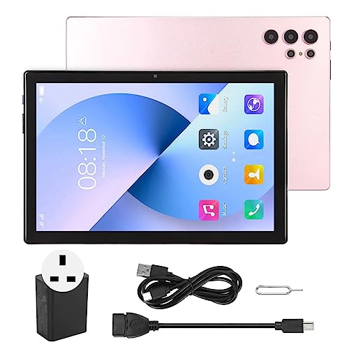 Airshi HD Tablet, Dual SIM Card 100-240V UK Plug 8 24MP Dual Camera 128GB ROM Glonass 5G Tablet for Work (Rose Gold)