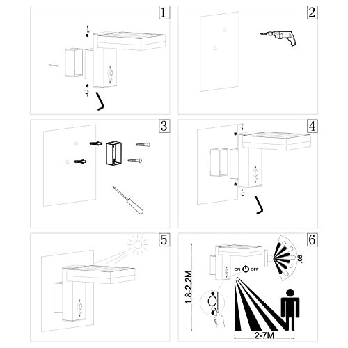 TJCoLUX Outdoor Solar Wall Light with Motion Sensor, IP44 Waterproof Exterior Aluminum Light Fixture Wall Mount Sconce for Garden, Yard, Porch, P