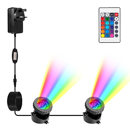 NATPOW Pond Lights, Mains Powered, RGB Underwater spot, Aquarium Lights with Remote Control, IP68 Waterproof, Multicoloured, Submersible, for Aqu