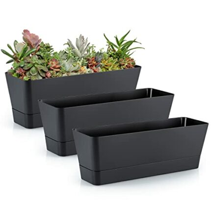 Skelang 3 Pcs Rectangle Plant Pot, Succulent Planter Box with Drainage Holes, Planter Trough for Bay Window, Kitchen Windowsill, Shelf, Coffee Ta