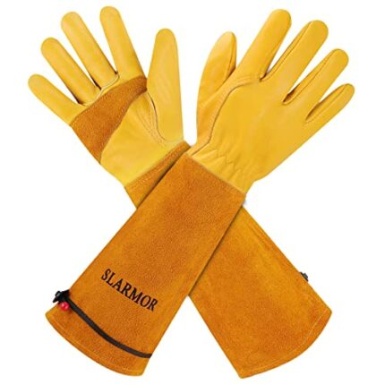 SLARMOR leather Gardening Gloves for Women/Men - Thorn Proof Cowhide Leather Rose/Blackberry Pruning Heavy Duty Garden Gloves Thick Palm Gauntlet