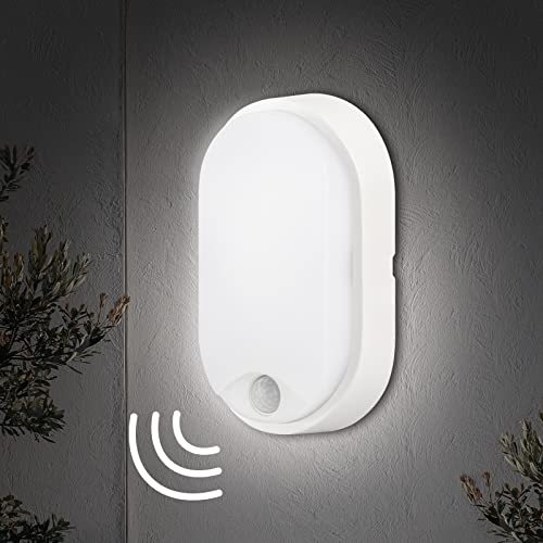 M EGA MEGACUBE 10W LED 4000K IP54 Flush Wall Mounted PIR Sensor Oval Bulkhead Light Fixture for Outdoor,Garden, Shed, Porch, Garage, Workshop, Pa