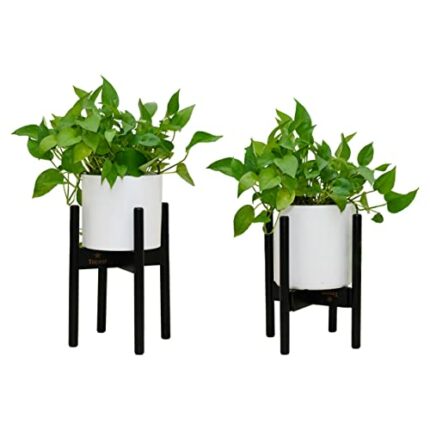 Topest Adjustable Wooden Plant Stand Holder Black – Mid Century Design – For Indoor and Outdoor – Fits Up to 30cm Plant Pots [Plant and Plant Pot