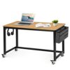 AHB Rolling Computer Desk with 4 Smooth Wheels, Simple Style Mobile Writing Desk Home Office Study Table Movable Workstation with Metal Frame (Br