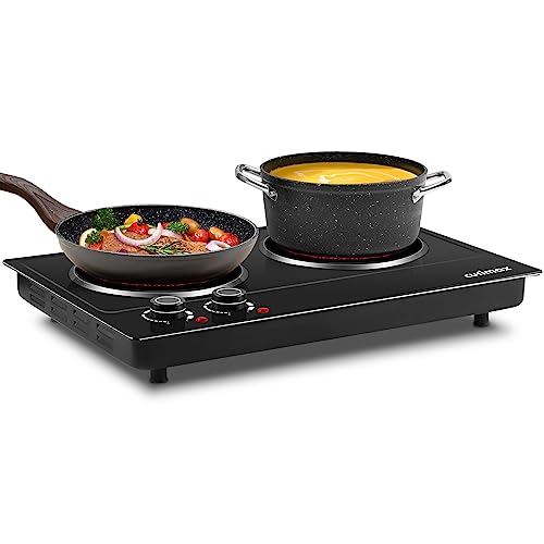 CUSIMAX Hot Plate, Double Burner Electric Ceramic Stove, Electric Double Hob with Adjustable Temperature Control